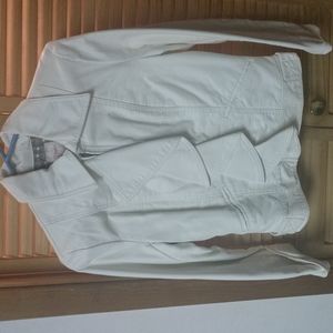 Candies Brand White Faux Zip Up Leather Jacket With Ruffle